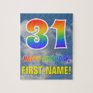 Rainbow Look "31" & "HAPPY BIRTHDAY", Cloudy Sky Jigsaw Puzzle