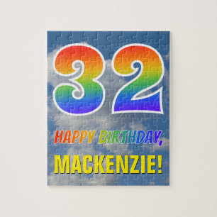 Rainbow Look "32" & "HAPPY BIRTHDAY", Cloudy Sky Jigsaw Puzzle