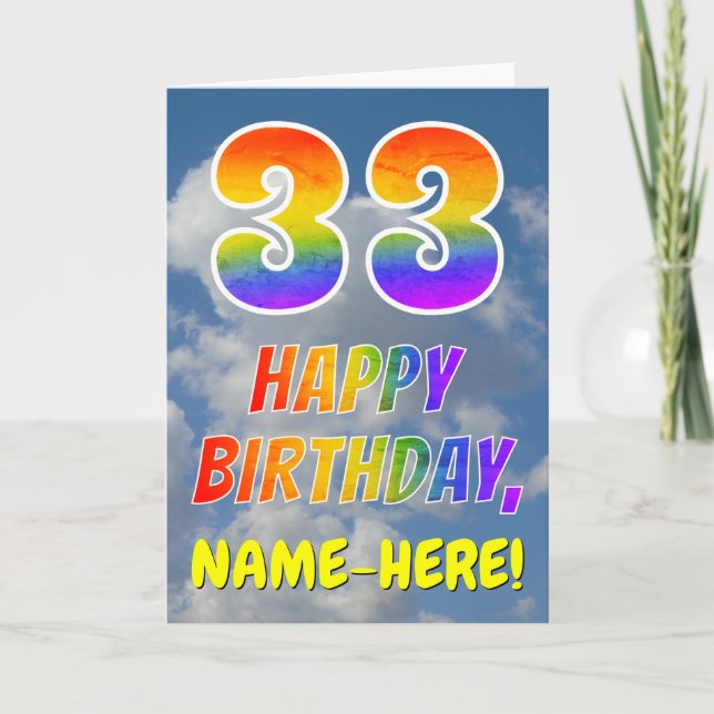 Rainbow Look "33" & "HAPPY BIRTHDAY", Clouds, Sky Card (Front)