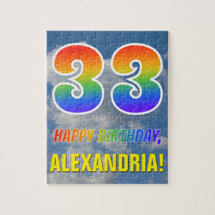 Rainbow Look "33" & "HAPPY BIRTHDAY", Cloudy Sky Jigsaw Puzzle