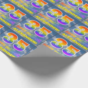 Rainbow Look "35" & "HAPPY BIRTHDAY", Clouds, Sky Wrapping Paper