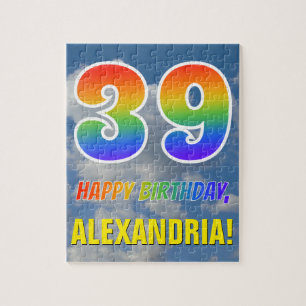 Rainbow Look "39" & "HAPPY BIRTHDAY", Cloudy Sky Jigsaw Puzzle