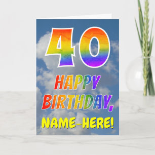 Rainbow Look "40" & "HAPPY BIRTHDAY", Clouds, Sky Card