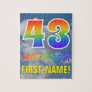 Rainbow Look "43" & "HAPPY BIRTHDAY", Cloudy Sky Jigsaw Puzzle