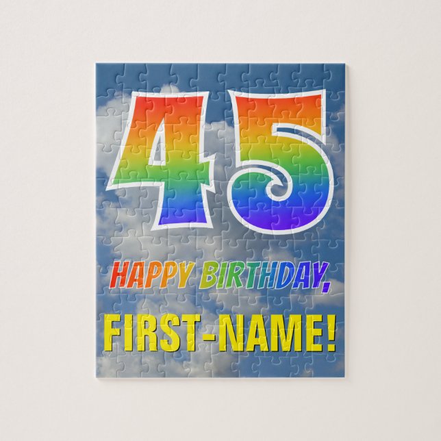 Rainbow Look "45" & "HAPPY BIRTHDAY", Cloudy Sky Jigsaw Puzzle (Vertical)