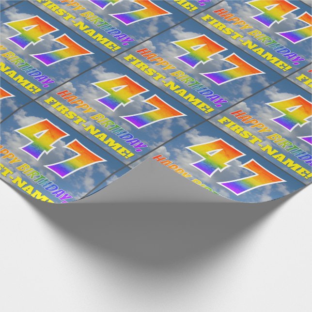 Rainbow Look "47" & "HAPPY BIRTHDAY", Clouds, Sky Wrapping Paper (Corner)