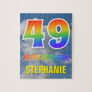 Rainbow Look "49" & "HAPPY BIRTHDAY", Cloudy Sky Jigsaw Puzzle