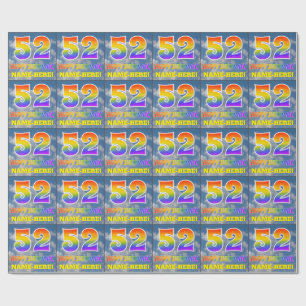 Rainbow Look "52" & "HAPPY BIRTHDAY", Clouds, Sky Wrapping Paper