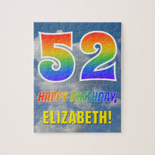 Rainbow Look "52" & "HAPPY BIRTHDAY", Cloudy Sky Jigsaw Puzzle