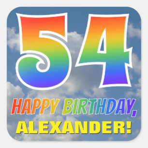 Rainbow Look "54" & "HAPPY BIRTHDAY", Clouds, Sky Square Sticker