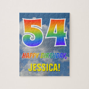 Rainbow Look "54" & "HAPPY BIRTHDAY", Cloudy Sky Jigsaw Puzzle