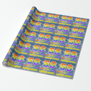 Rainbow Look "59" & "HAPPY BIRTHDAY", Clouds, Sky Wrapping Paper