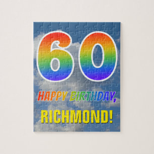 Rainbow Look "60" & "HAPPY BIRTHDAY", Cloudy Sky Jigsaw Puzzle