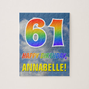 Rainbow Look "61" & "HAPPY BIRTHDAY", Cloudy Sky Jigsaw Puzzle