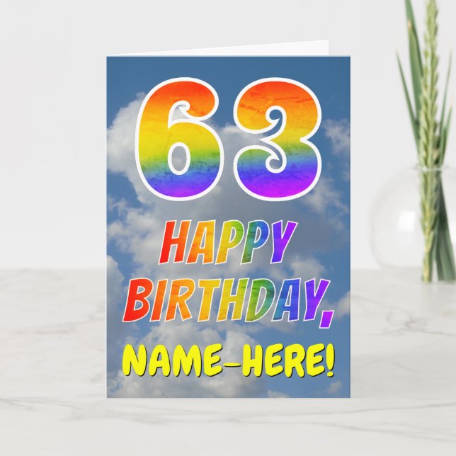 Rainbow Look "63" & "HAPPY BIRTHDAY", Clouds, Sky Card (Front)