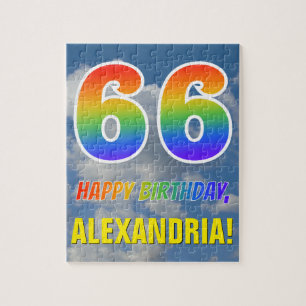 Rainbow Look "66" & "HAPPY BIRTHDAY", Cloudy Sky Jigsaw Puzzle
