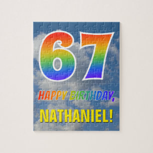 Rainbow Look "67" & "HAPPY BIRTHDAY", Cloudy Sky Jigsaw Puzzle