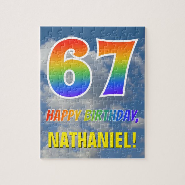 Rainbow Look "67" & "HAPPY BIRTHDAY", Cloudy Sky Jigsaw Puzzle (Vertical)