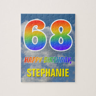 Rainbow Look "68" & "HAPPY BIRTHDAY", Cloudy Sky Jigsaw Puzzle