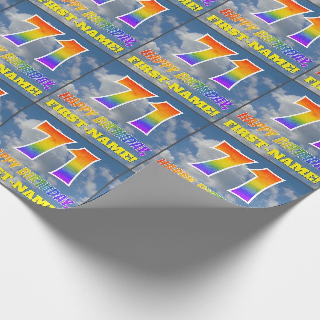 Rainbow Look "71" & "HAPPY BIRTHDAY", Clouds, Sky Wrapping Paper (Corner)
