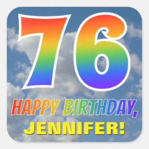 Rainbow Look "76" & "HAPPY BIRTHDAY", Clouds, Sky Square Sticker