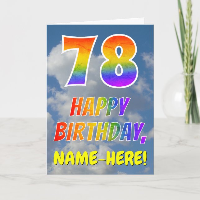 Rainbow Look "78" & "HAPPY BIRTHDAY", Clouds, Sky Card (Front)