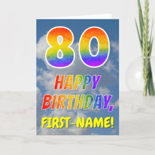 Rainbow Look "80" & "HAPPY BIRTHDAY", Clouds, Sky Card
