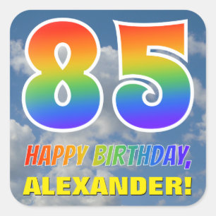 Rainbow Look "85" & "HAPPY BIRTHDAY", Clouds, Sky Square Sticker