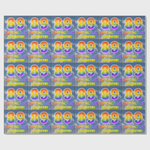 Rainbow Look "89" & "HAPPY BIRTHDAY", Clouds, Sky Wrapping Paper