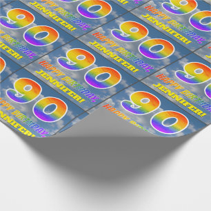 Rainbow Look "90" & "HAPPY BIRTHDAY", Clouds, Sky Wrapping Paper
