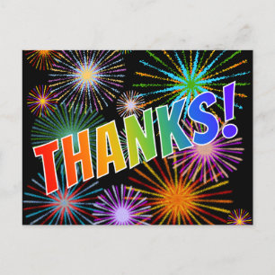 Rainbow Look "THANKS!", Fireworks Inspired Pattern Postcard