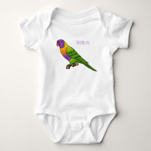 Rainbow lorikeet bird cartoon illustration  baby bodysuit