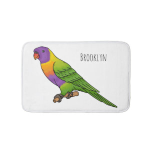 Rainbow lorikeet bird cartoon illustration bath mat