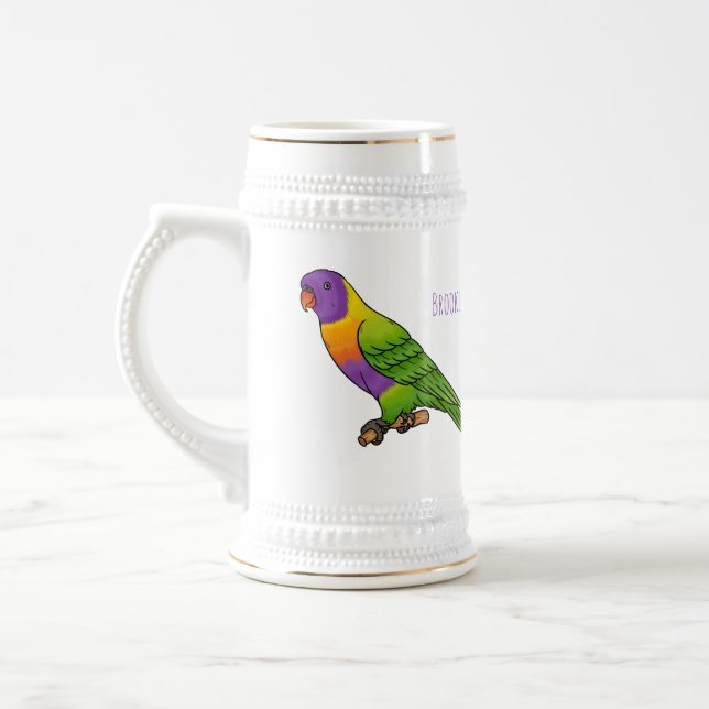 Rainbow lorikeet bird cartoon illustration beer stein (Left)