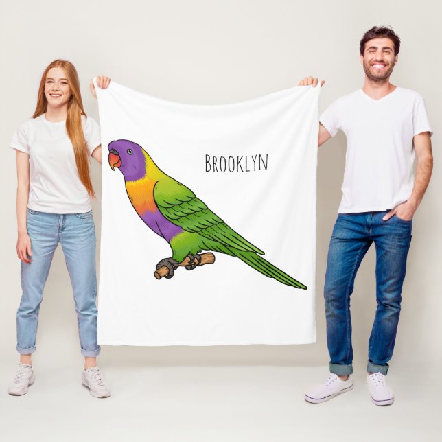 Rainbow lorikeet bird cartoon illustration fleece blanket (In Situ)