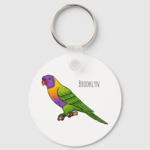 Rainbow lorikeet bird cartoon illustration keychain