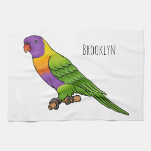Rainbow lorikeet bird cartoon illustration kitchen towel