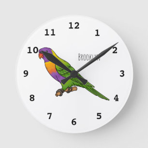 Rainbow lorikeet bird cartoon illustration  round clock