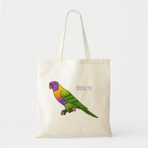 Rainbow lorikeet bird cartoon illustration tote bag