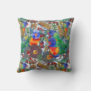Rainbow Lorikeet Botanical Garden Throw Pillow