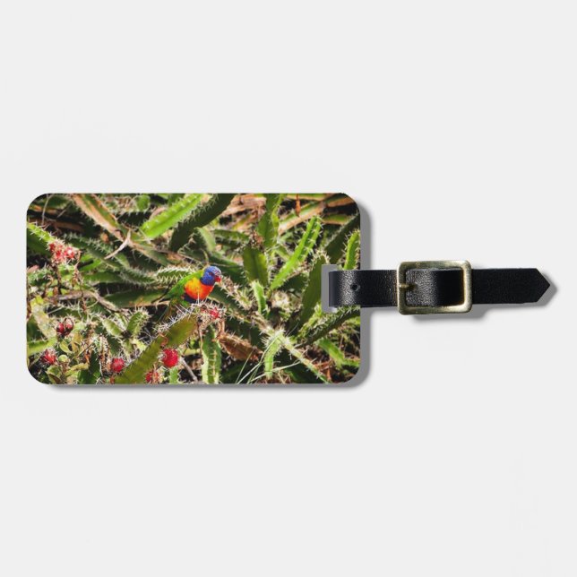 Rainbow Lorikeet in cactus luggage tag (Front Horizontal)