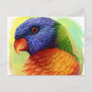 Rainbow lorikeet realistic painting postcard