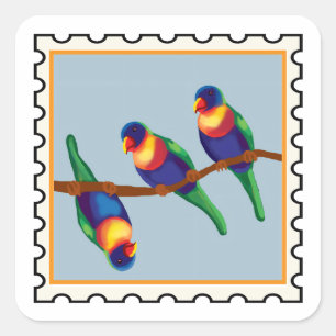 Rainbow lorikeets Australian stamp art Square Sticker