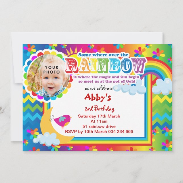 Rainbow lotsa couleurs invitation d'anniversaire (Devant)