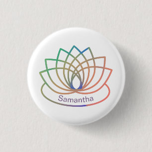 Rainbow Lotus Flower 1 Inch Round Button