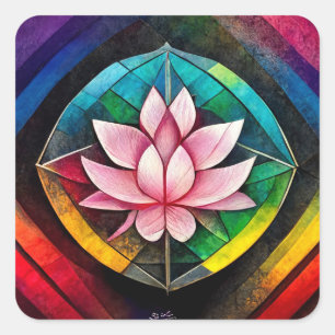 Rainbow lotus flower square sticker