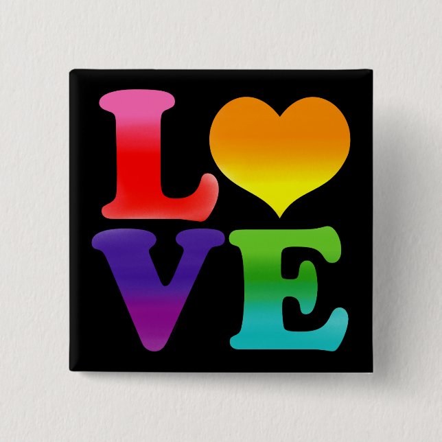 Rainbow Love 2 Inch Square Button (Front)