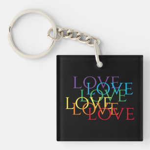 RAINBOW LOVE Acrylic Square Keychain - black