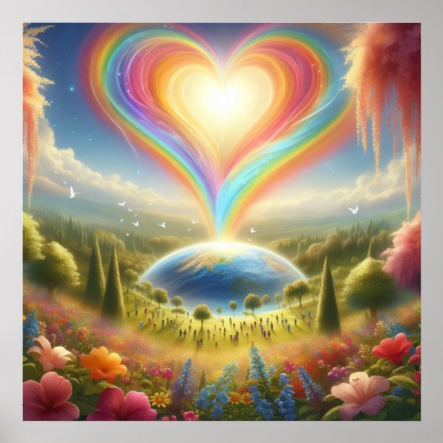 Rainbow Love All Over The World on a Wall Poster (Front)