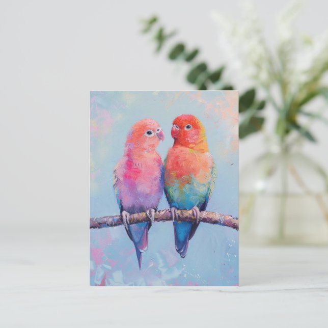 Rainbow Love Birds Postcard (Standing Front)